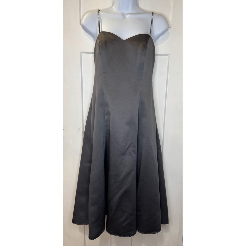 Alfred Angelo Charcoal Satin Embellished rhinestone Strap Dress Size 4